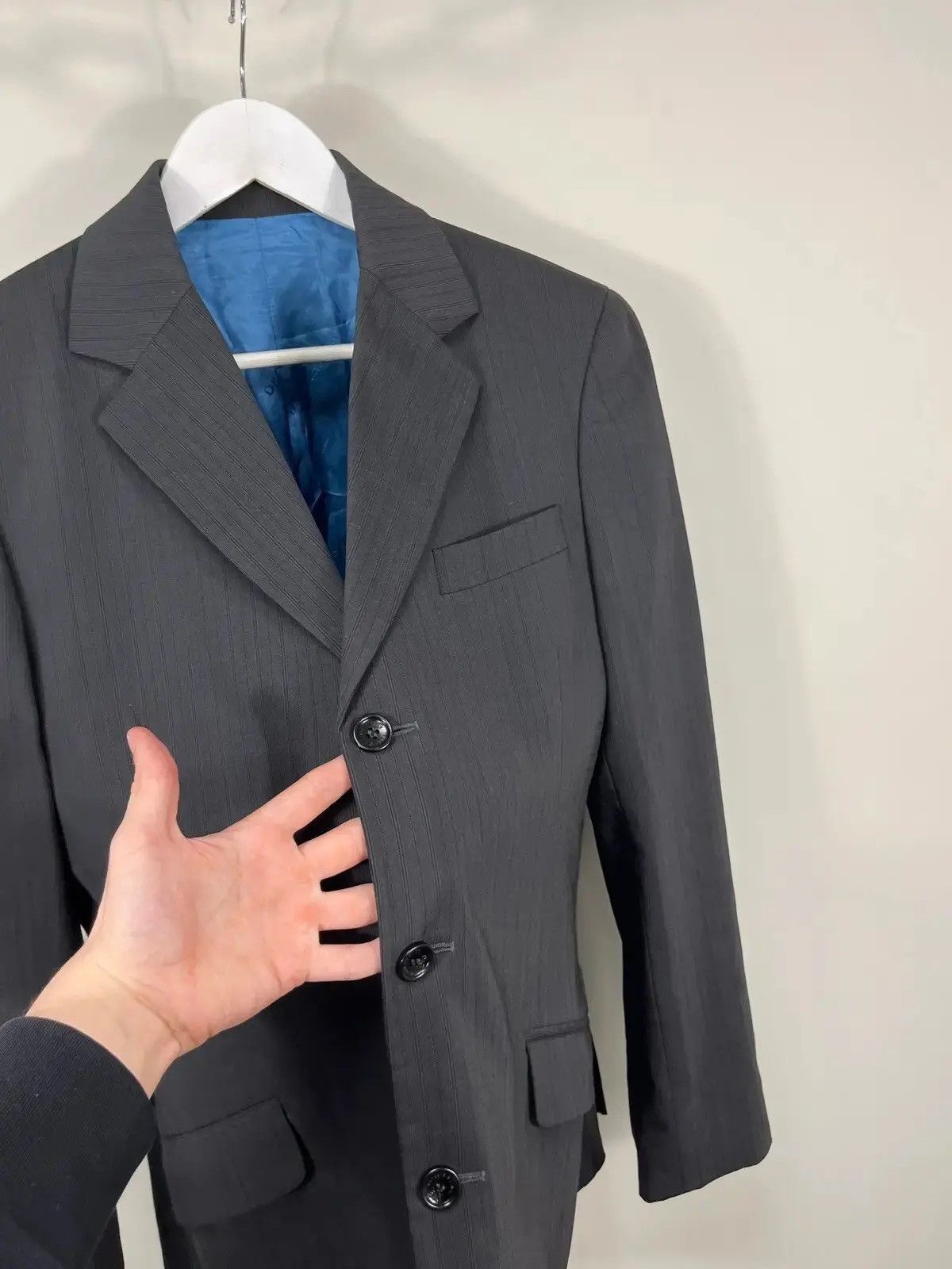 Dolce & Gabbana × Vintage Vintage Dolce & Gabanna Striped Dark Gray Wool Blazer Jacket Size 42R - 6 Thumbnail