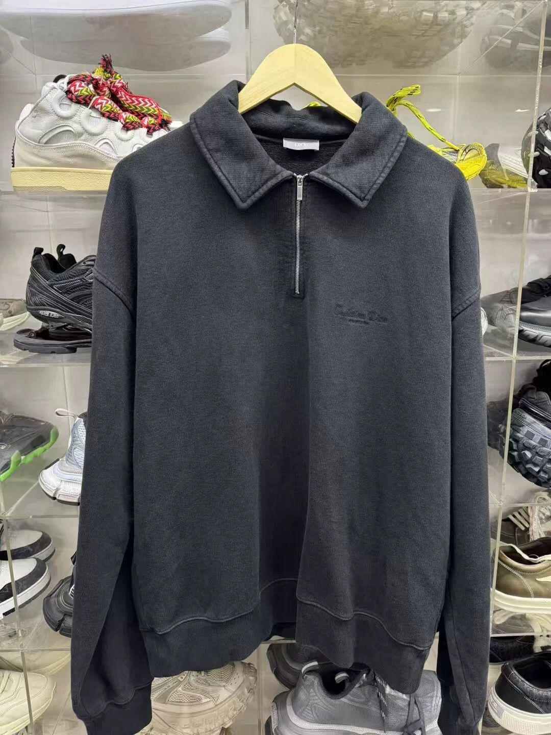 black embroidered logo half-zip sweatshirt