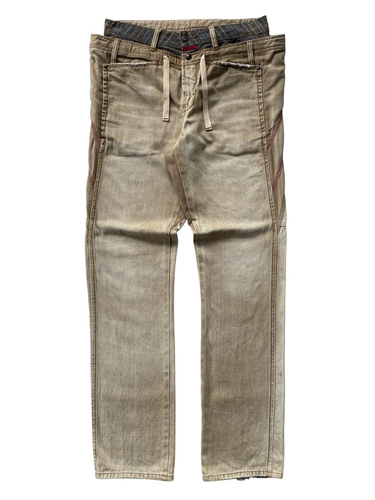 Who Decides War 2000s Marithe Francois Girbaud - Double Waist Beige Washed Size US 32 / EU 48 - 2 Thumbnail