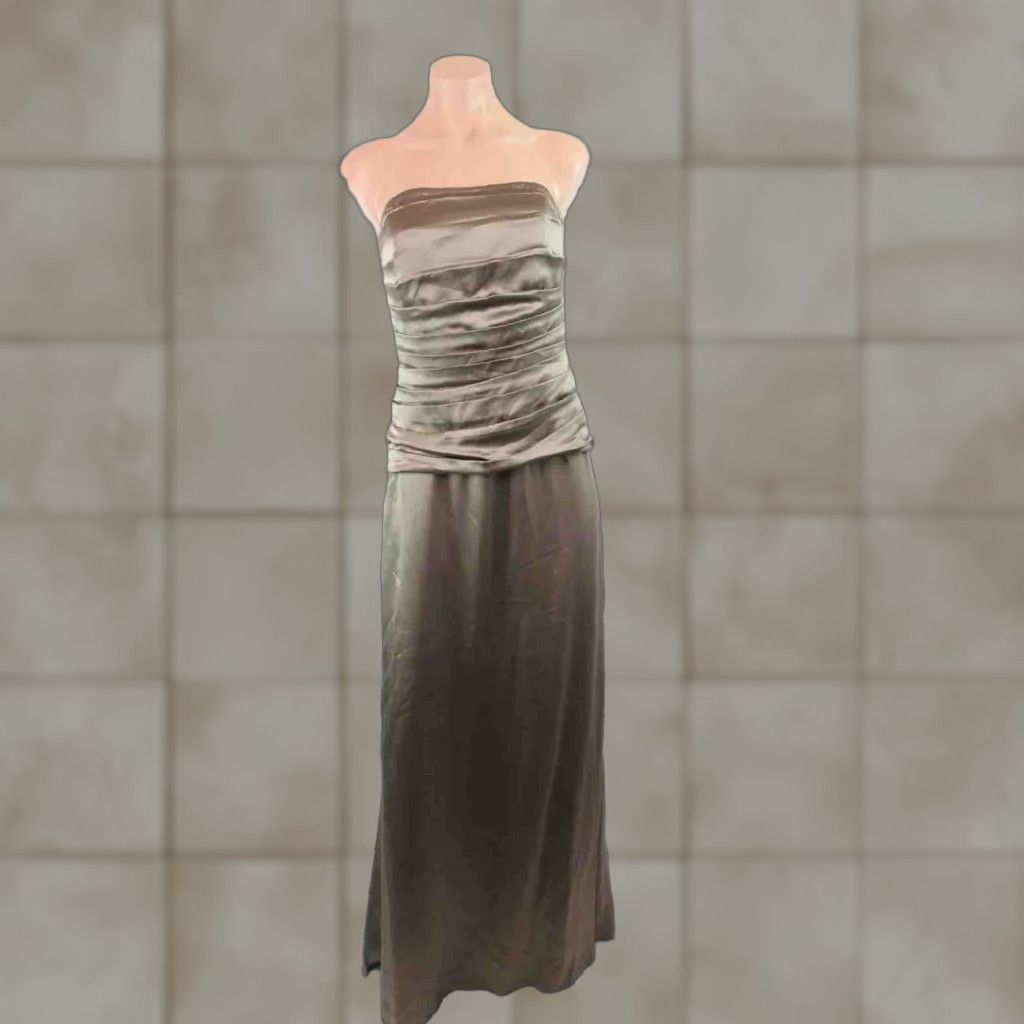 VINTAGE Nicole Miller Silk Evening Gown Strapless Ruched Long