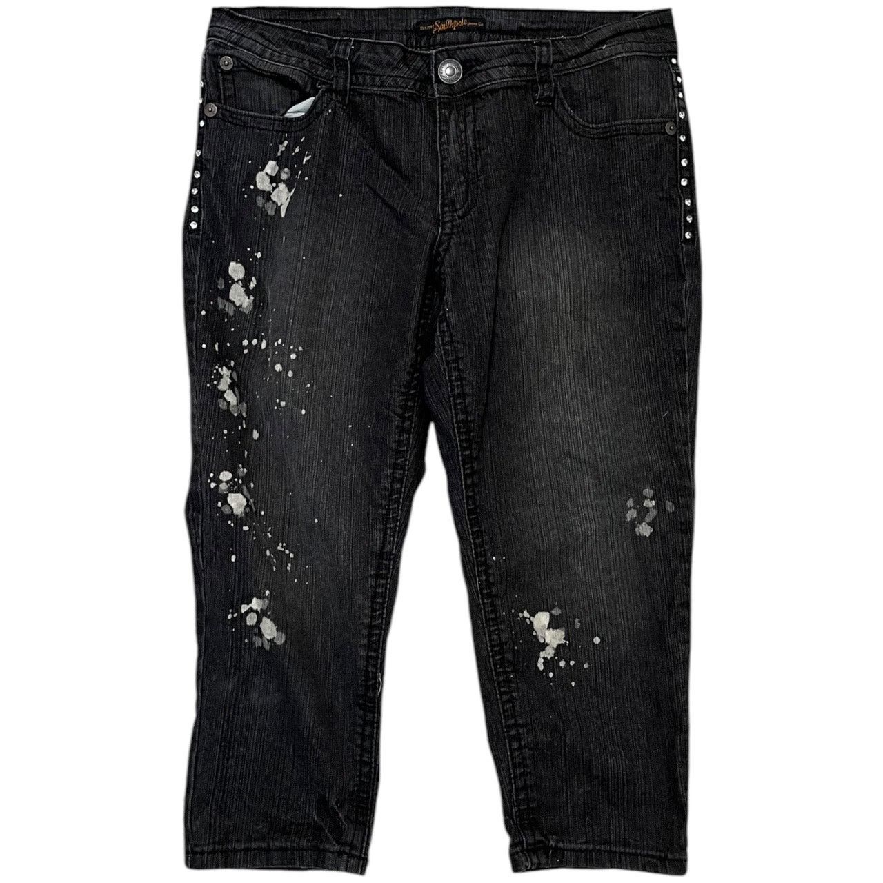 Southpole Southpole Y2K Bedazzled Bleach Black Denim Capri Pants Size 36" / US 14 / IT 50 - 2 Thumbnail