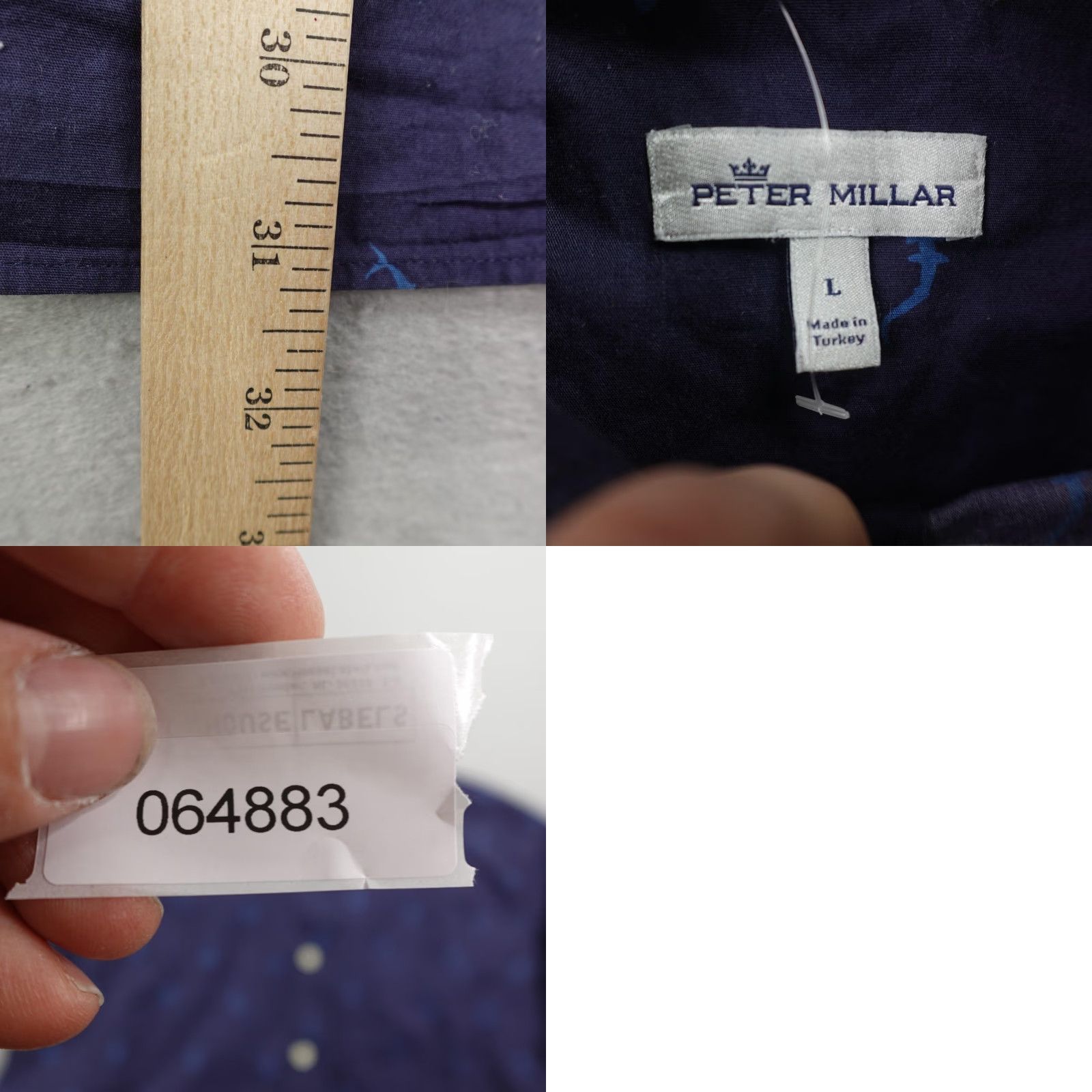 Peter Millar VINTAGE? (No) Peter Millar Shirt Men Large Navy Blue Shark Print Performance Flex Button-Up Short Sleeve Adult Large Blue Shark Beach Casual Travel Size US L / EU 52-54 / 3 - 8 Thumbnail