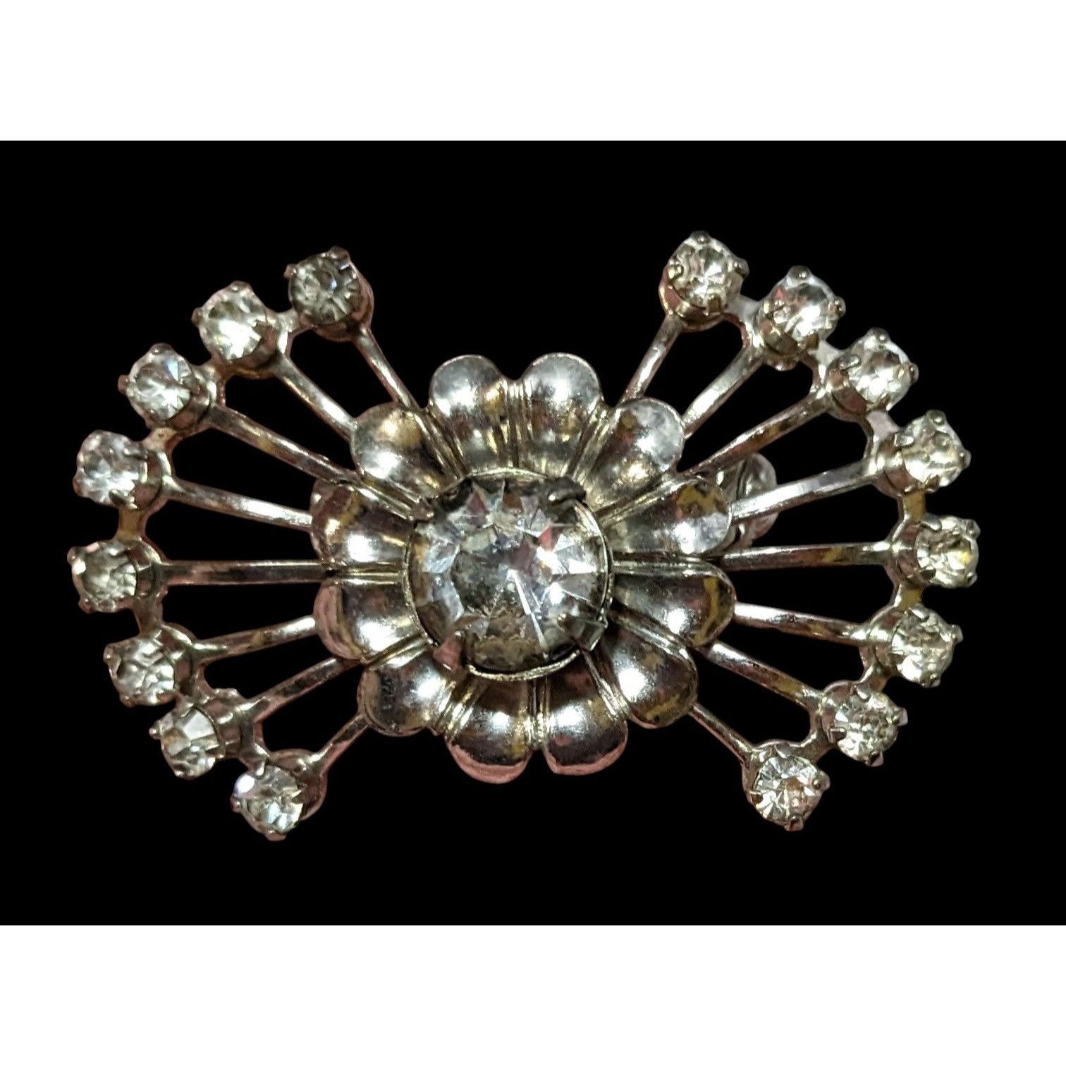 Other Vintage 50s Atomic Sunburst Silver Tone Rhinestone Brooch Size ONE SIZE - 2 Thumbnail