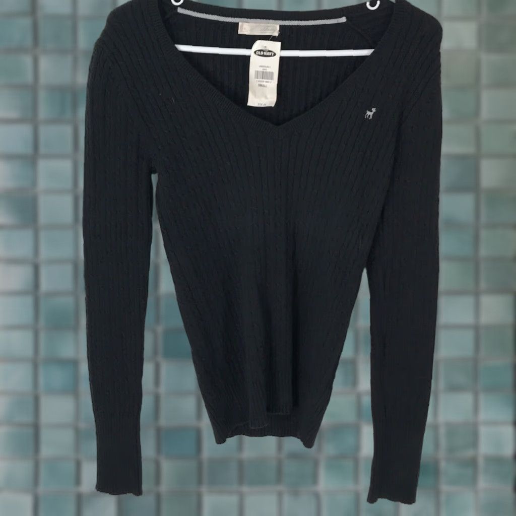 Old Navy Old Navy Womens Cable Knit Pullover Sweater Black V-Neck Long Sleeve Size 5 Casual Size S / US 4 / IT 40 - 1 Thumbnail