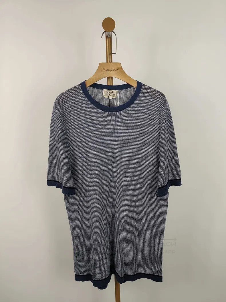 Hermes Hermes Navy and White Knit Short Sleeve Size US L / EU 52-54 / 3 - 1 Thumbnail