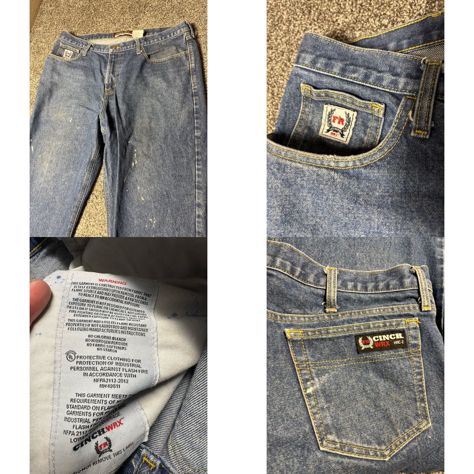 Denime Cinch WRX FR Jeans Men 40x34 Denim White Label Relaxed Flame-Resistant Work Jeans 5-Pocket American Cowboys Color Blue Mens Size US 40 / EU 56 - 8 Thumbnail