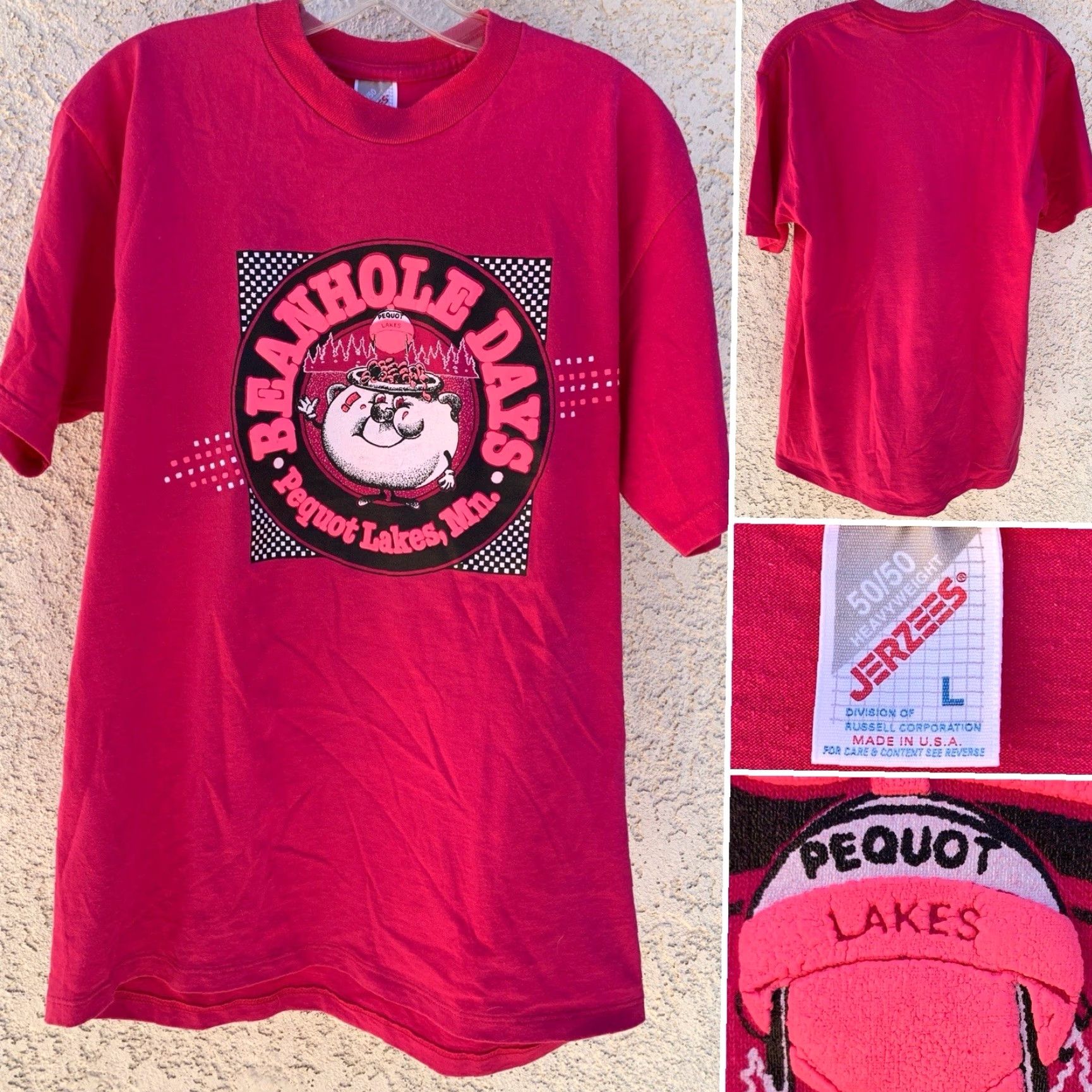 Jerzees VINTAGE Beanhole Days T Shirt Pequot Lakes Mn Pink L Large Jersey/JERZEES Short Sleeve Cotton Blend Graphic Print Mens Regular Size L Size US L / EU 52-54 / 3 - 2 Thumbnail