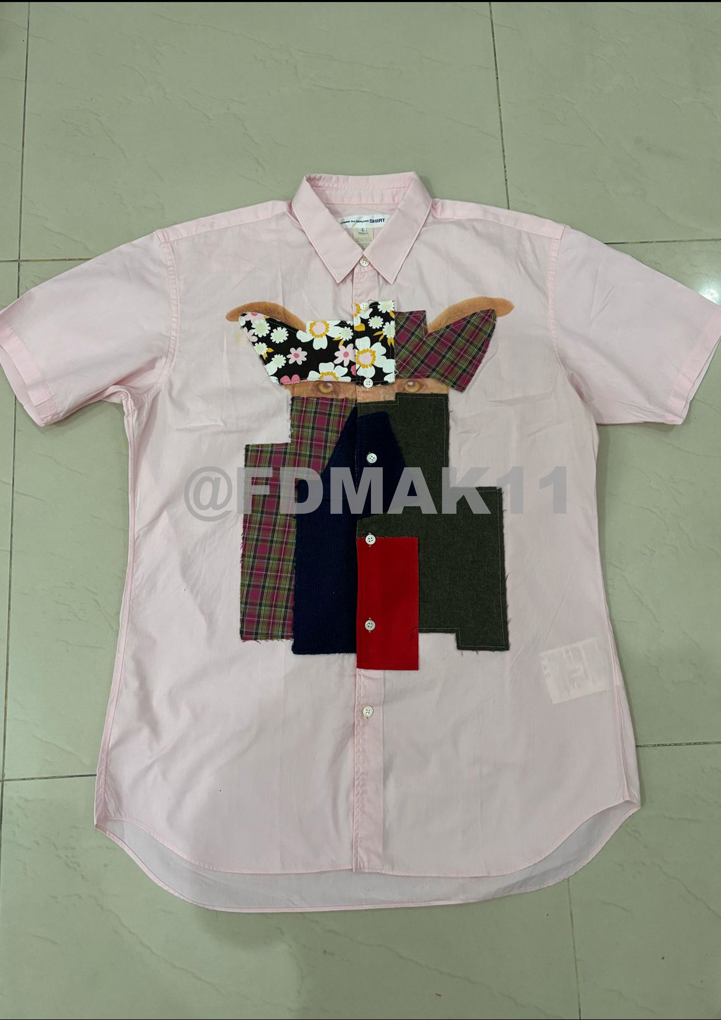 Comme des Garcons SHIRT Comme Des Garcons Shirt Dog Patchwork Pink Shirt S/S 2014 Size US L / EU 52-54 / 3 - 3 Thumbnail