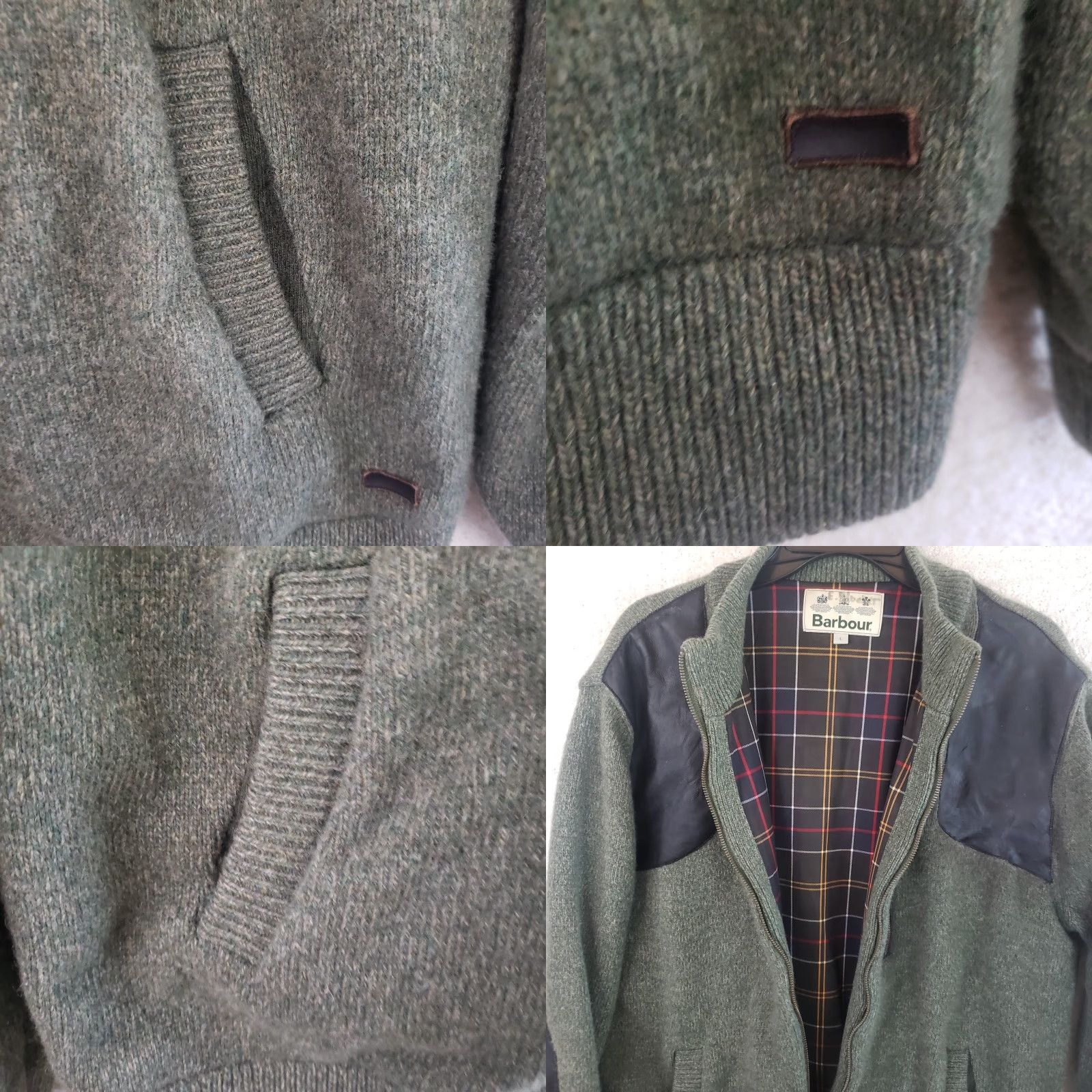 Barbour Barbour Danby Lined Full Zip Sweater Men L Olive Wool Leather Elbow Pads Barbour Zipper Pulls Plaid Internal Liner Vintage: No Size US L / EU 52-54 / 3 - 8 Thumbnail