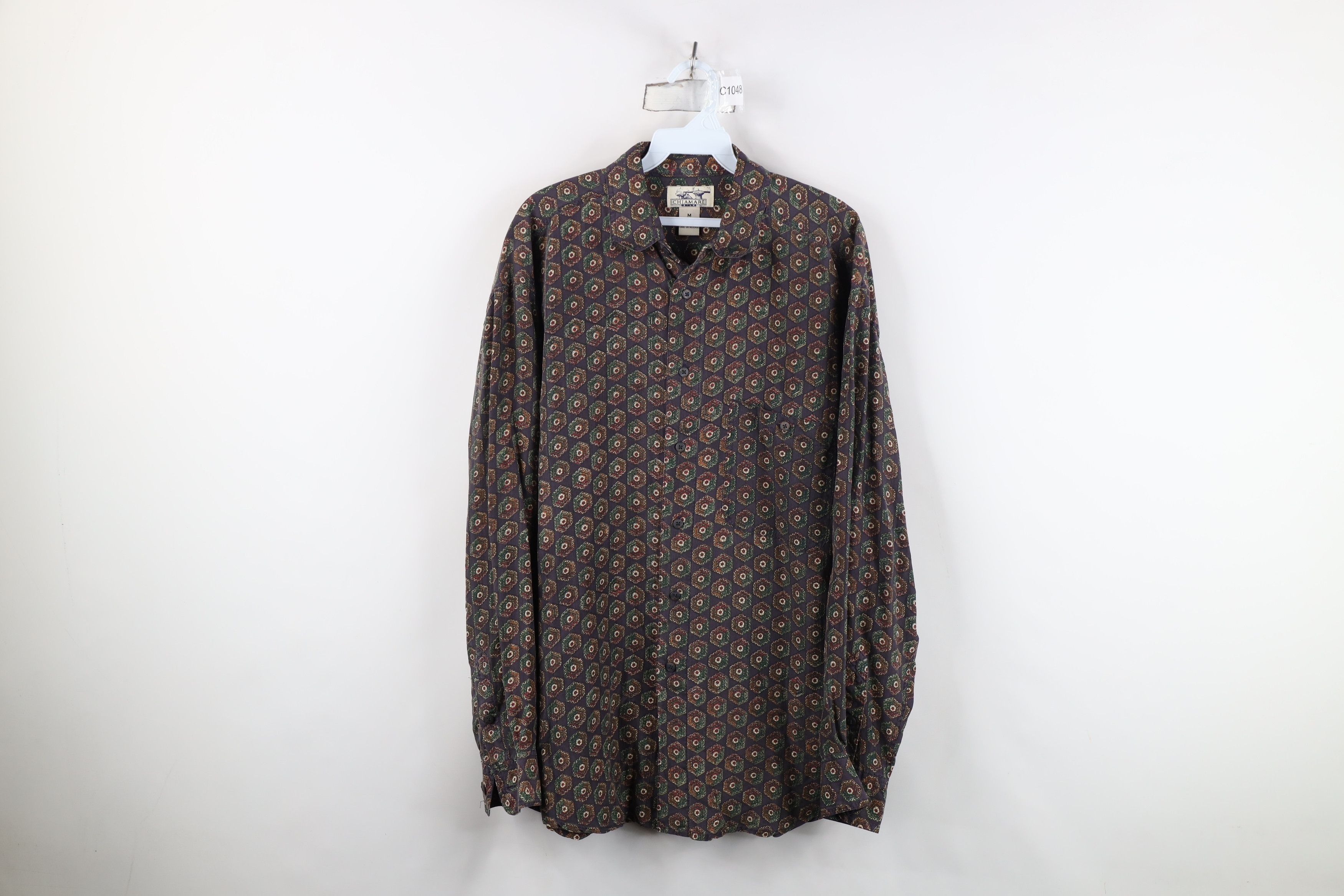 Vintage Vintage 90s Streetwear Faded Geometric Baggy Button Shirt Size US M / EU 48-50 / 2 - 1 Thumbnail