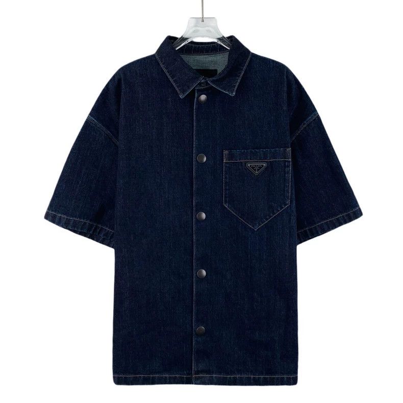 Prada Dark blue triangle cotton lapel single-breasted shor