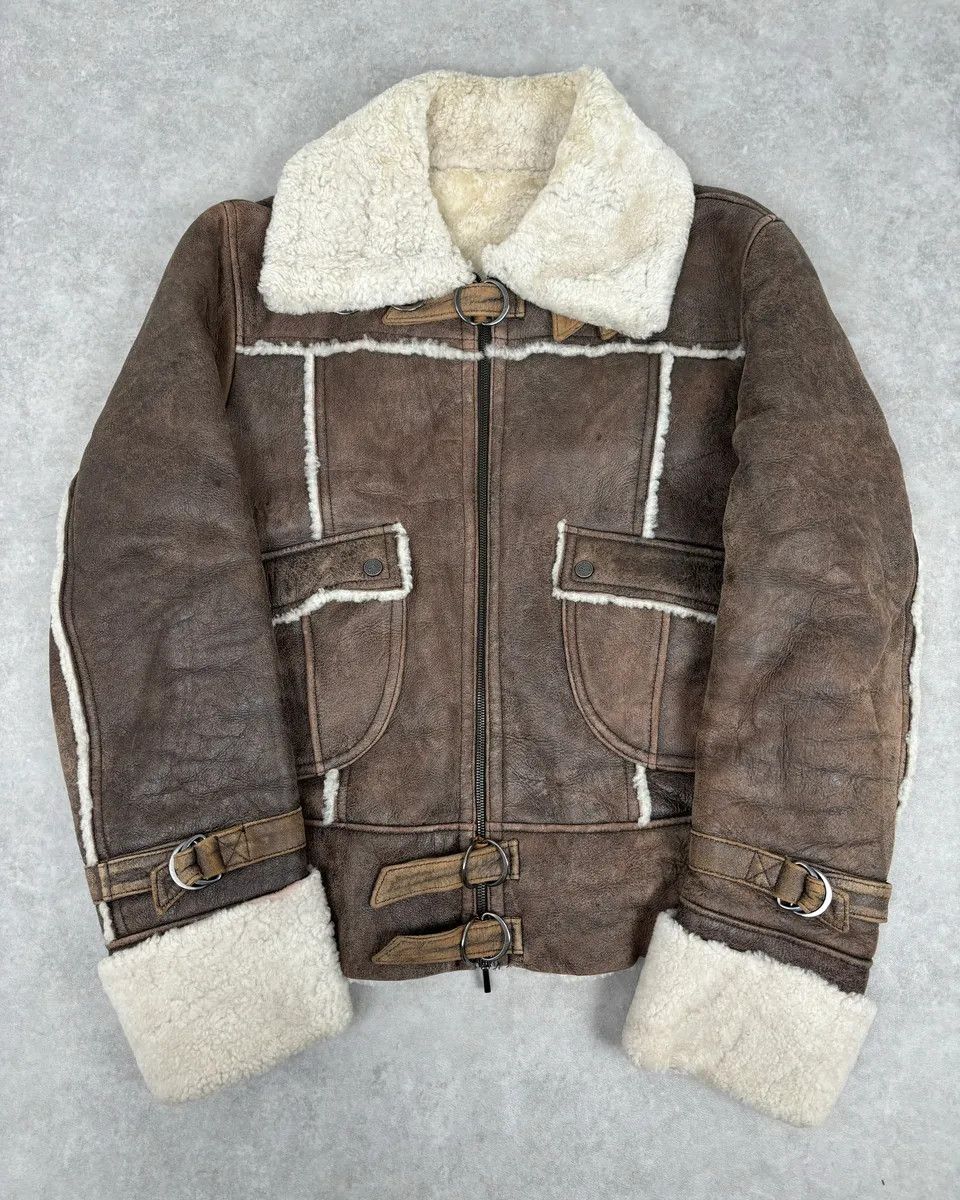 Vintage 2000s Iceberg Brown Shearling Aviator Leather Jacket Size US M / EU 48-50 / 2 - 1 Thumbnail