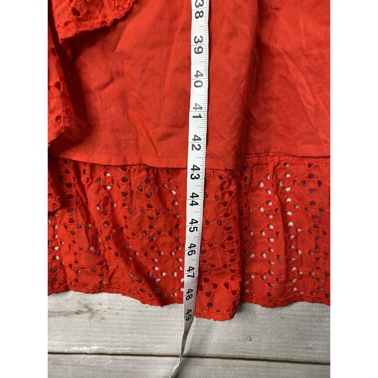 Vintage VINTAGE IN LOOM Maxi Dress L Red Wrap Style V-Neck Ruffled Eyelet Cotton Lined Size L / US 10 / IT 46 - 6 Thumbnail