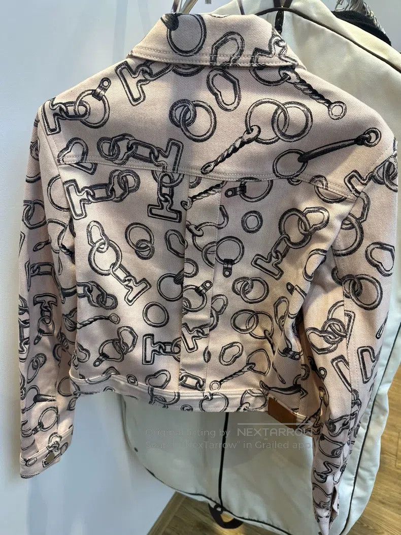 Hermes Hermes Pink Denim Jacket with classic lock chain pattern Size XS / US 0-2 / IT 36-38 - 2 Thumbnail