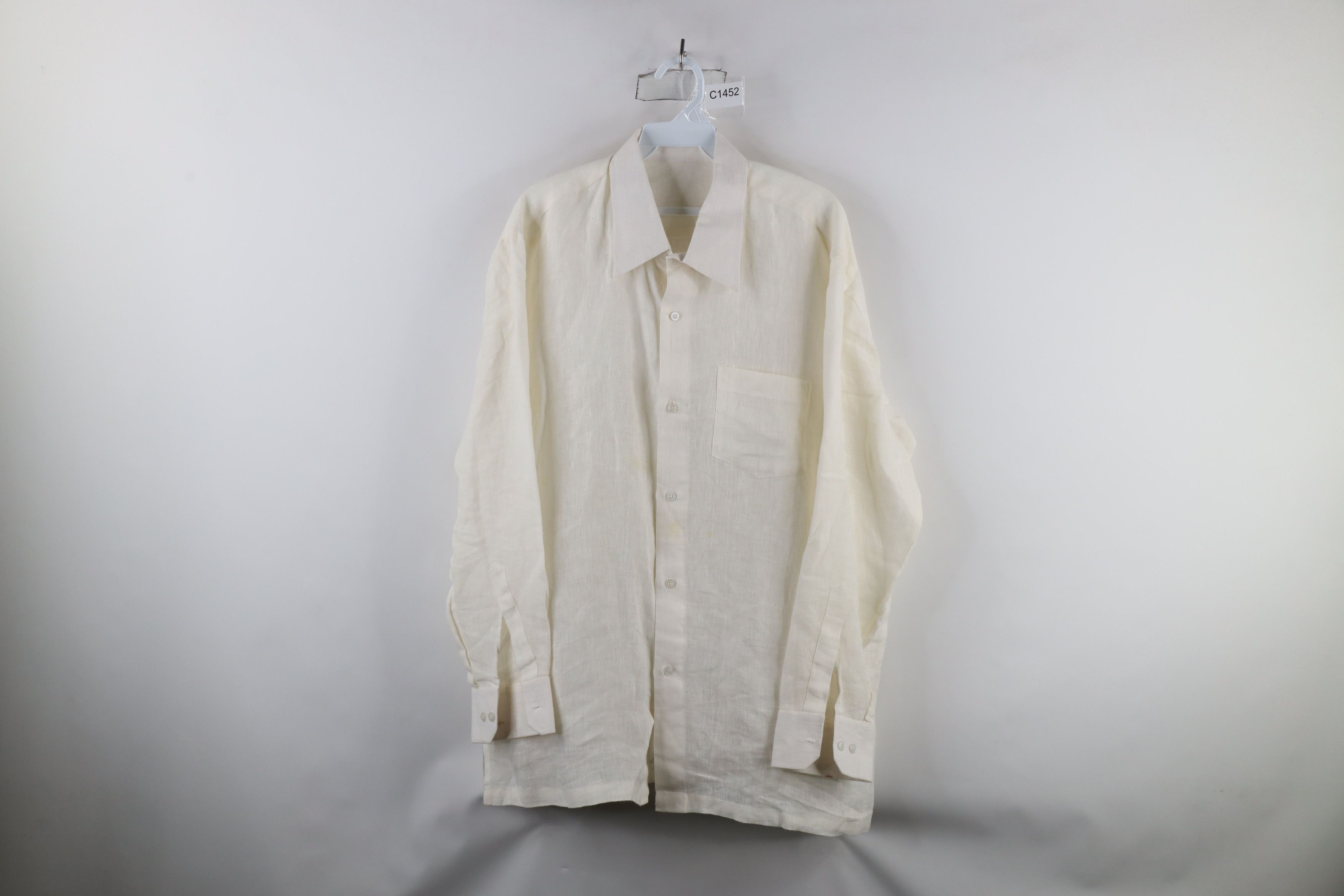 Vintage Vintage 90s Streetwear Linen Collared Button Shirt Cream Size US XL / EU 56 / 4 - 1 Thumbnail