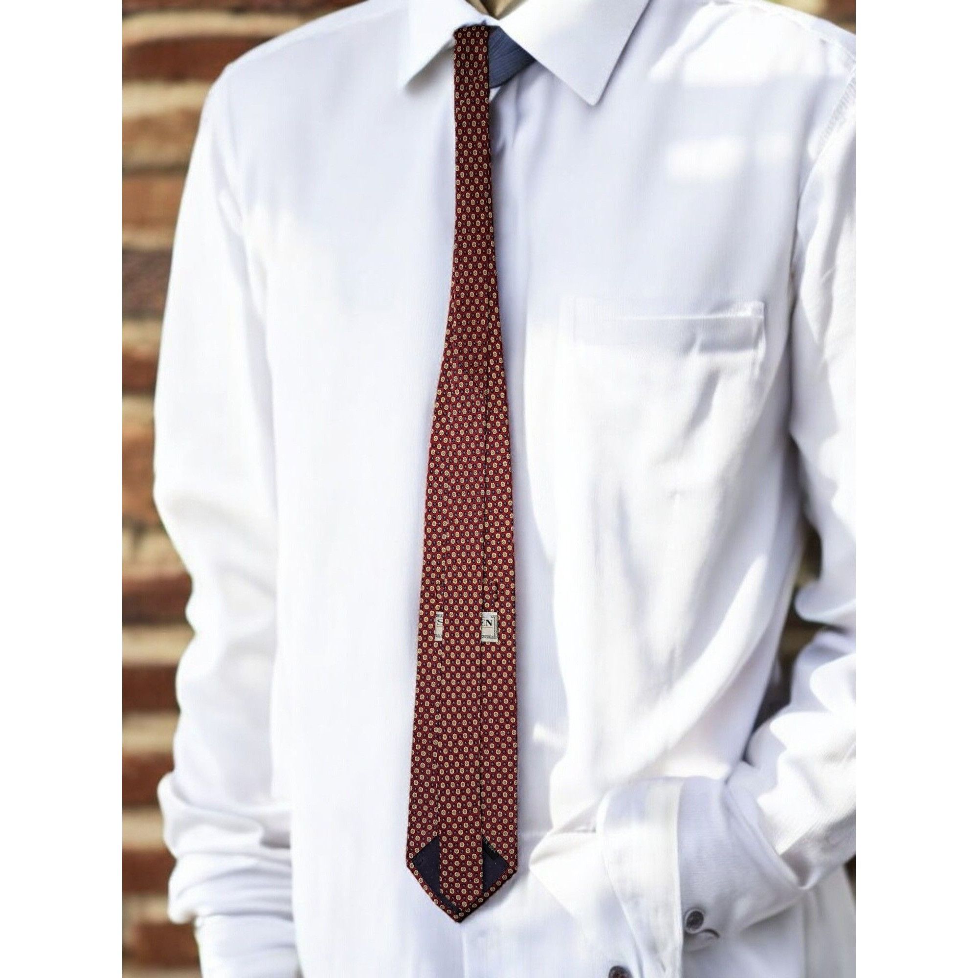 Other St. Loren 100% Silk Tie – Italian-Made Red Geometric Necktie Size ONE SIZE - 2 Thumbnail