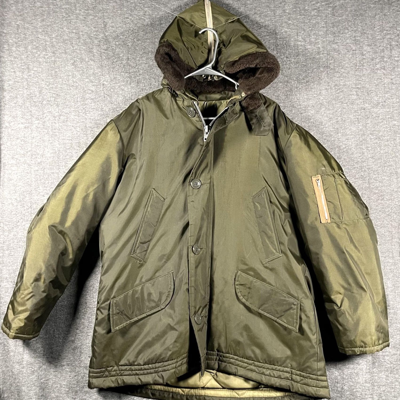 Olive VINTAGE Timber King Jacket Mens Large Olive Green Hooded Quilt Lined Parka YKK Size US L / EU 52-54 / 3 - 2 Thumbnail