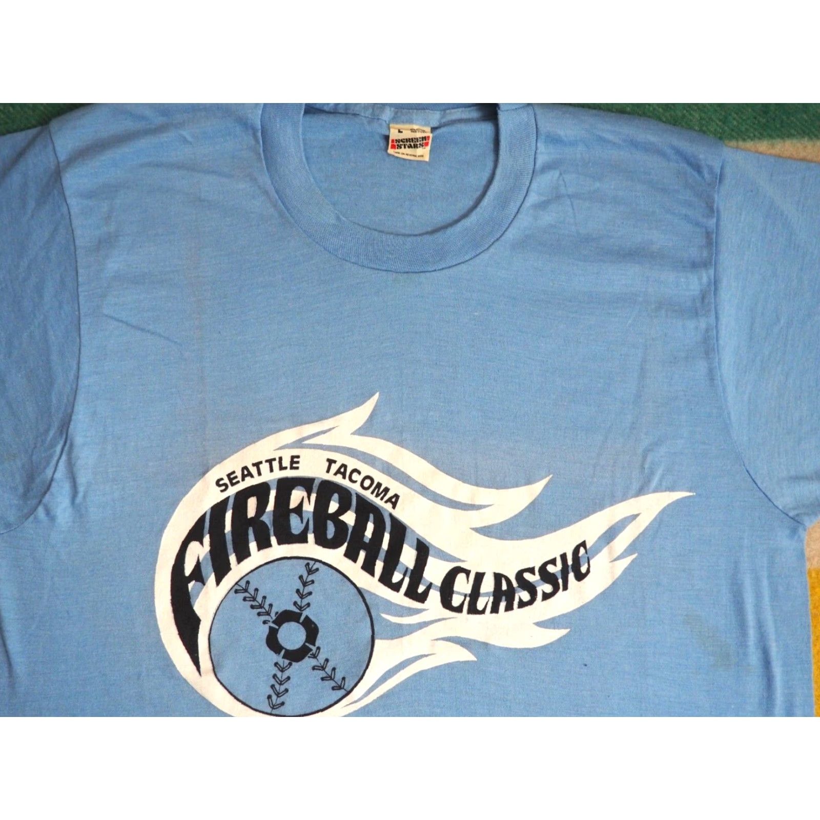Vintage VTG 80s Screen Stars Seattle Tacoma Baseball Flames Blue 50/50 Tee T-Shirt M Mens Short Sleeve Cotton Blend Graphic Tee Size US M / EU 48-50 / 2 - 2 Thumbnail