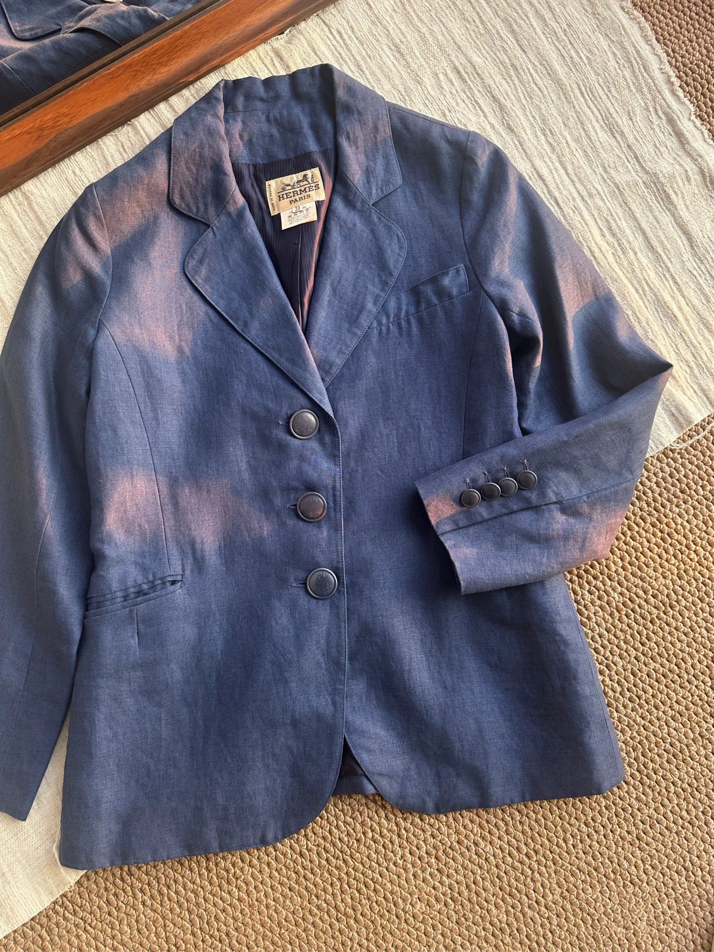 Hermes HERMES Vintage Linen Casual Blazer Women's Blue FR38 Size S / US 4 / IT 40 - 3 Thumbnail