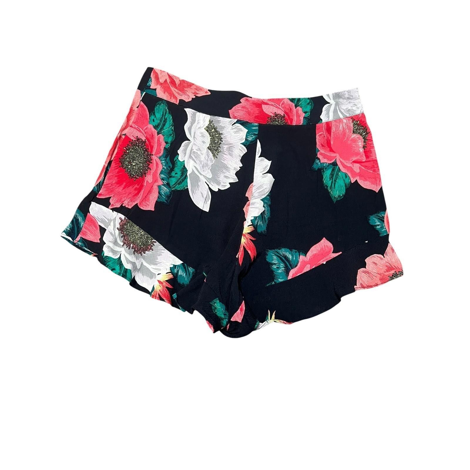 Zara Zara Floral Print Ruffle Hem Shorts Black Pink White Size S Size 28" / US 6 / IT 42 - 2 Thumbnail