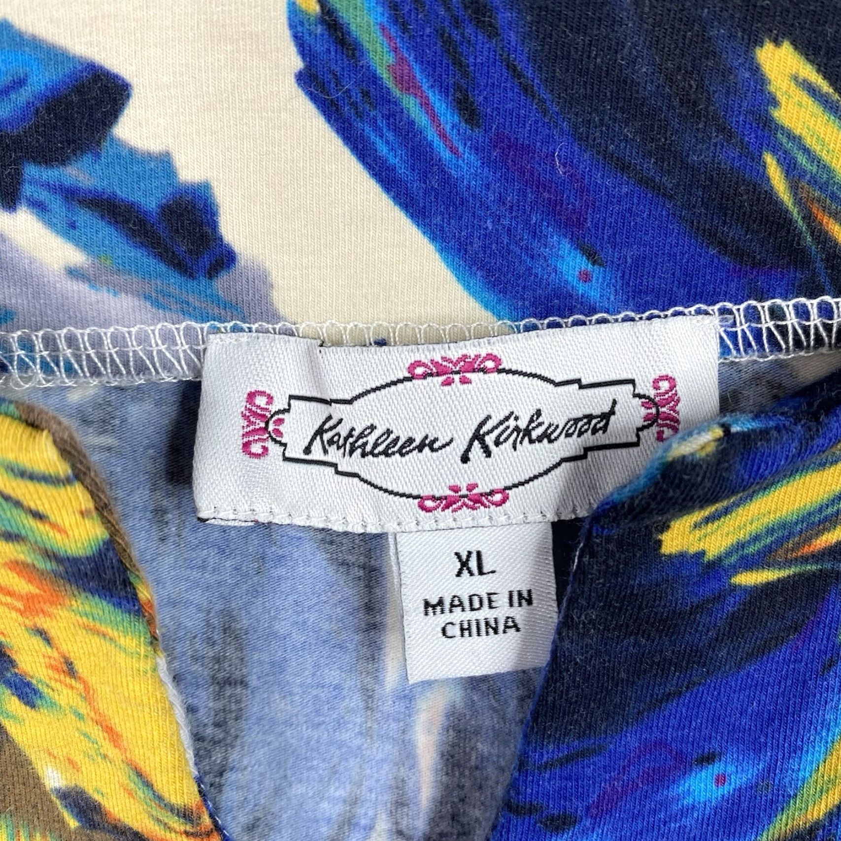 Vintage Kathleen Kirkwood Top Women XL Floral Stretch Tank Tunic V-Neck Blue Casual Shirt Women's XL Floral Tunic Tank Blue V-Neck Size XL / US 12-14 / IT 48-50 - 3 Thumbnail