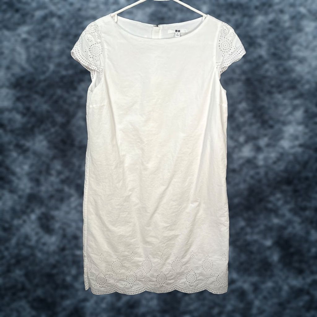 Uniqlo Uniqlo Shirt Womens S Eyelet Cotton Midi Dress White Size S / US 4 / IT 40 - 1 Thumbnail