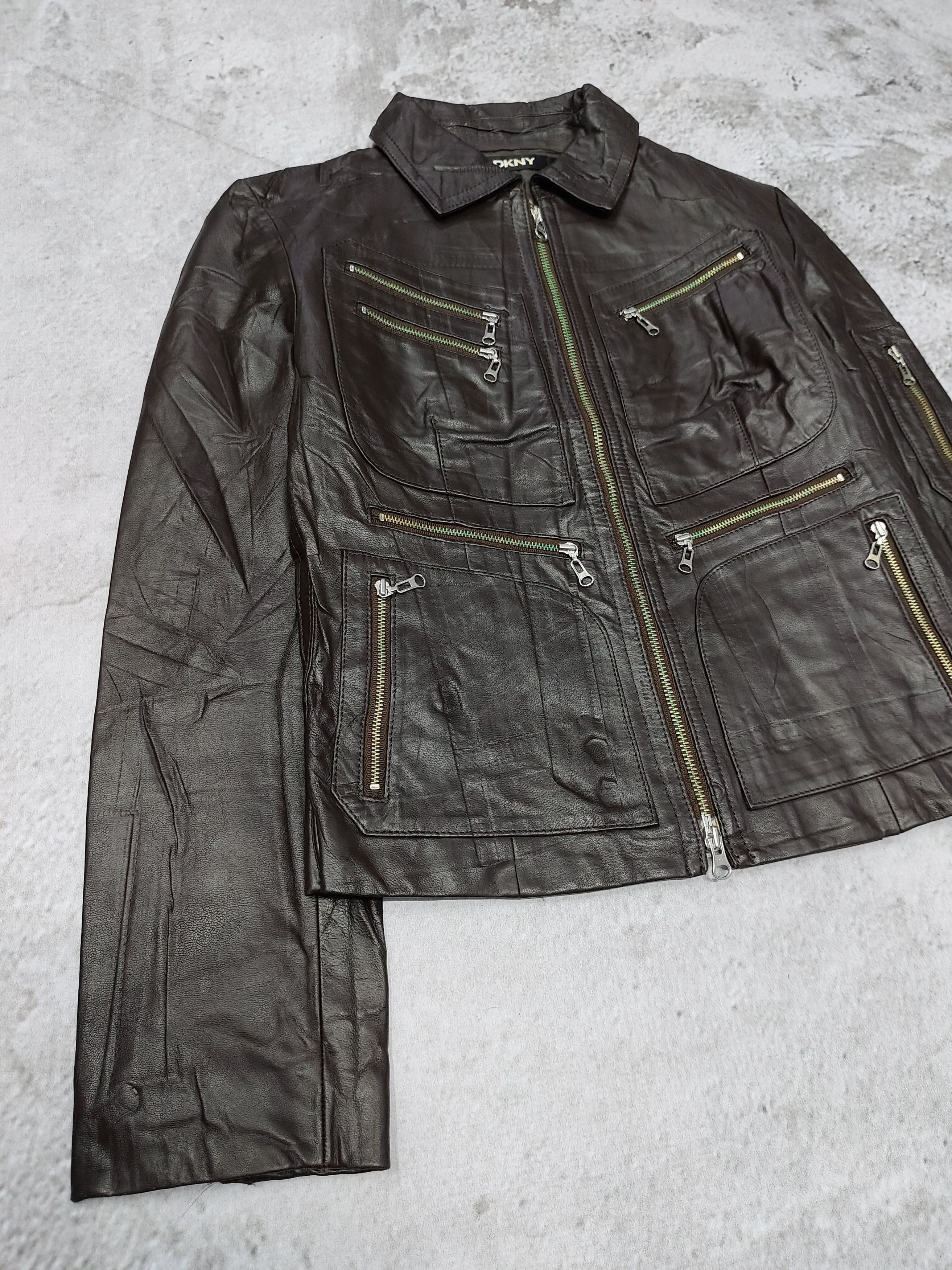 DKNY 2000s DKNY- Multi Zip Pocket Moto Sheepskin Leather Jacket Size M / US 6-8 / IT 42-44 - 4 Thumbnail