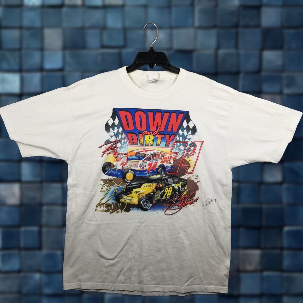 Fruit Of The Loom VINTAGE Tony Stewart Dave Blaney Racing Shirt Mens XL White Down & Dirty 2002 20 74 Graphic Print Size US XL / EU 56 / 4 - 1 Thumbnail