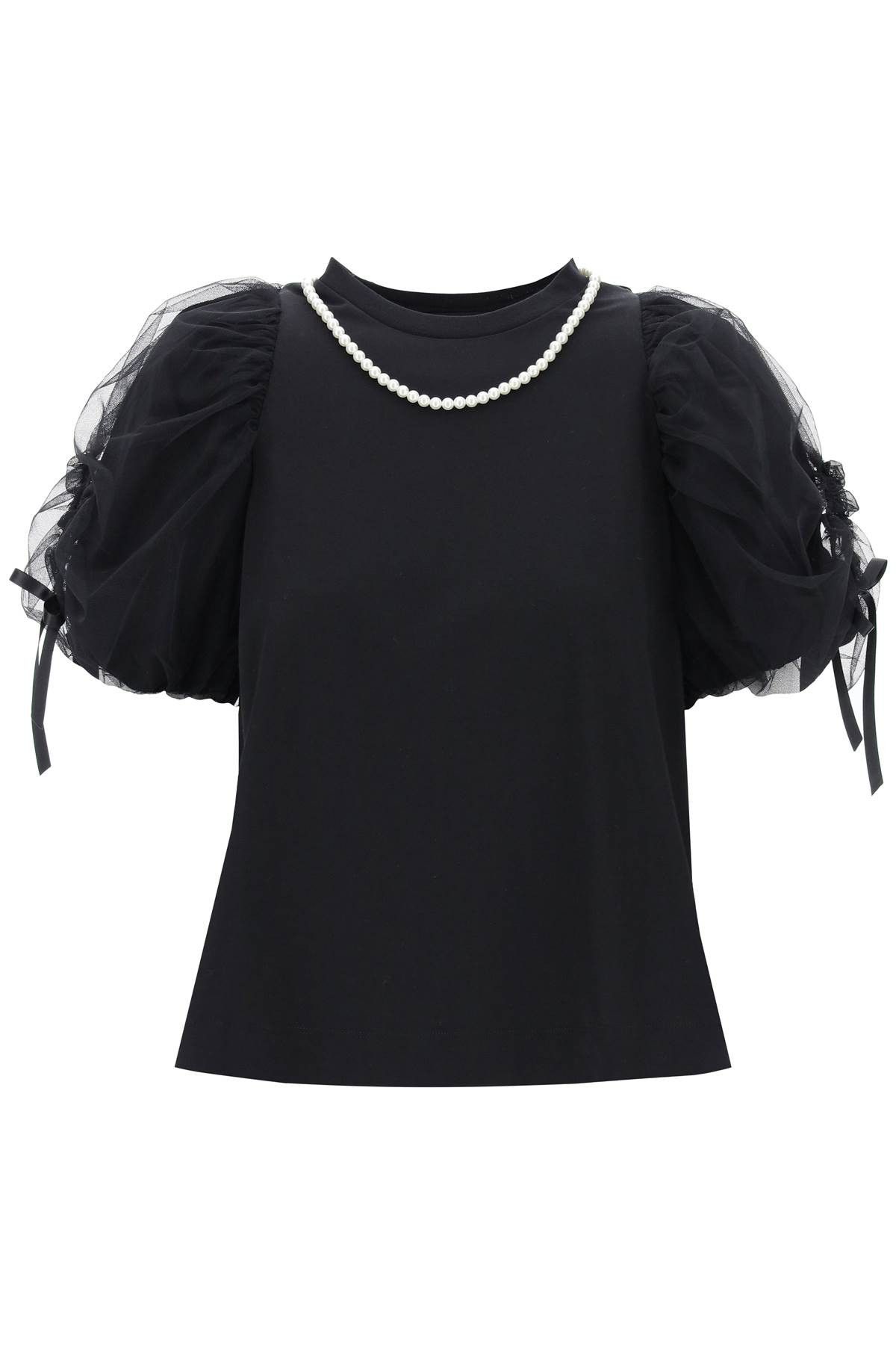 image of Simone Rocha Puff Sleeves T-Shirt in Black Pearl, Women's (Size XS)