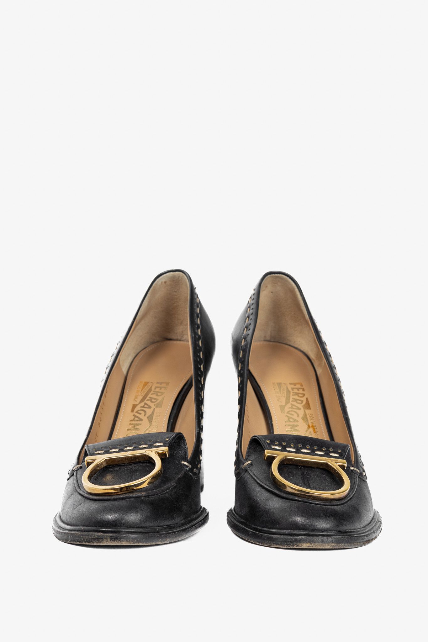 Salvatore Ferragamo Salvatore Ferragamo Fele Gancino Stitched Block-Heel Pumps Size US 10 / IT 40 - 2 Thumbnail