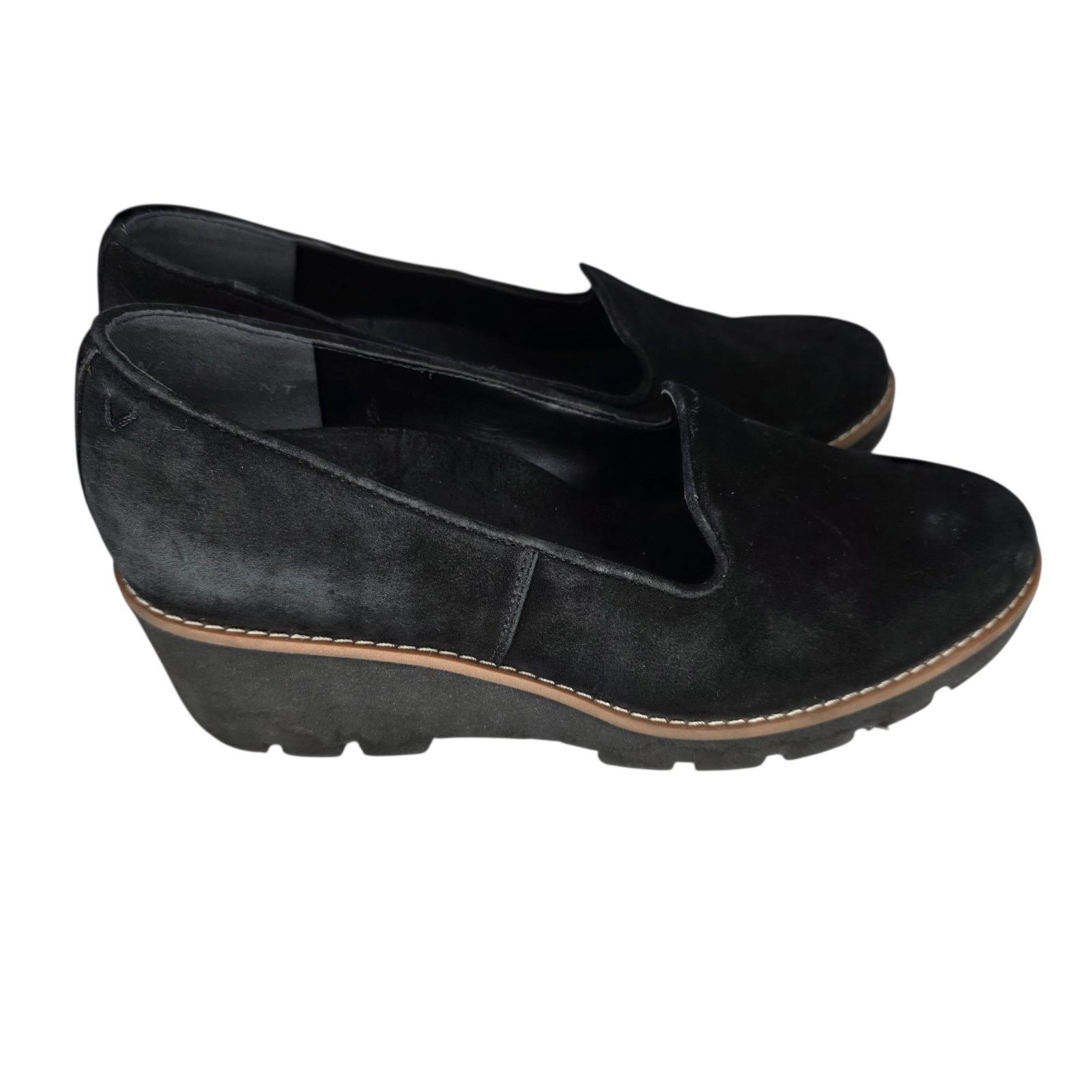Vionic Vionic Black Suede Willa Chunky Wedge Round Toe Loafer Shoes Size US 7.5 / IT 37.5 - 1 Thumbnail