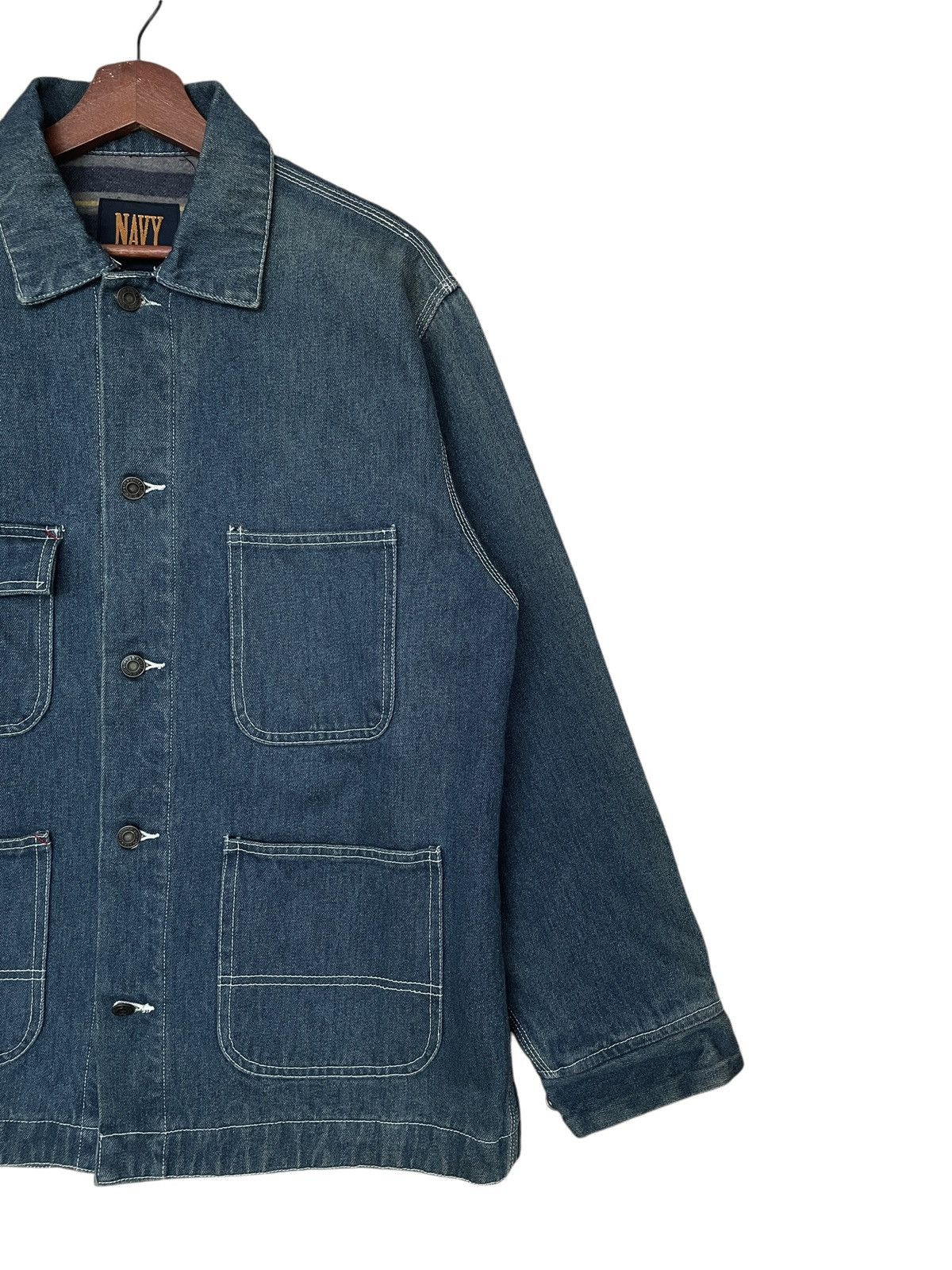 Vintage Vintage Brand Navy Fur Denim Chore Jacket 1990s Size US M / EU 48-50 / 2 - 6 Thumbnail
