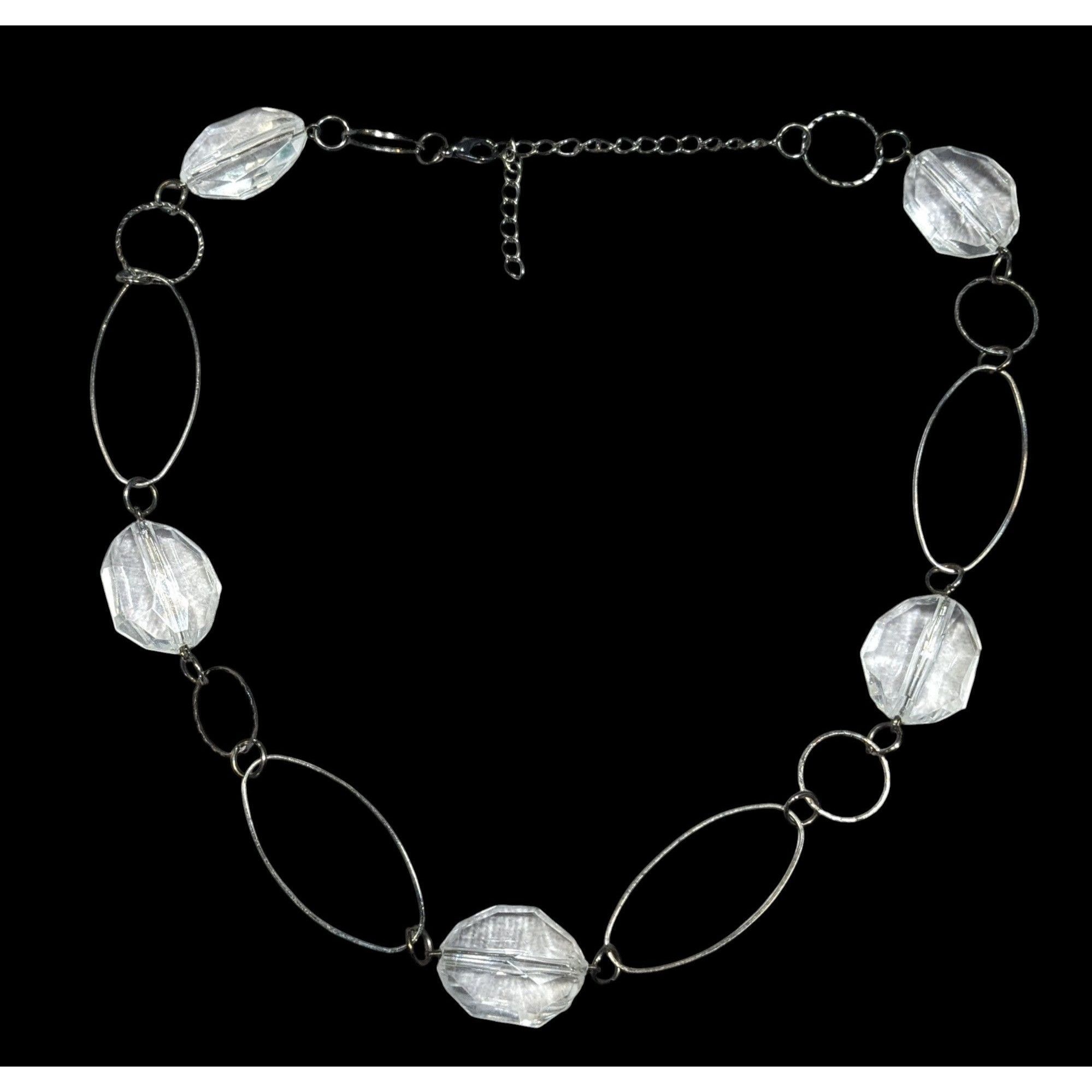 Other Retro Clear Gemmed Silver Link Casual Necklace Size ONE SIZE - 1 Thumbnail