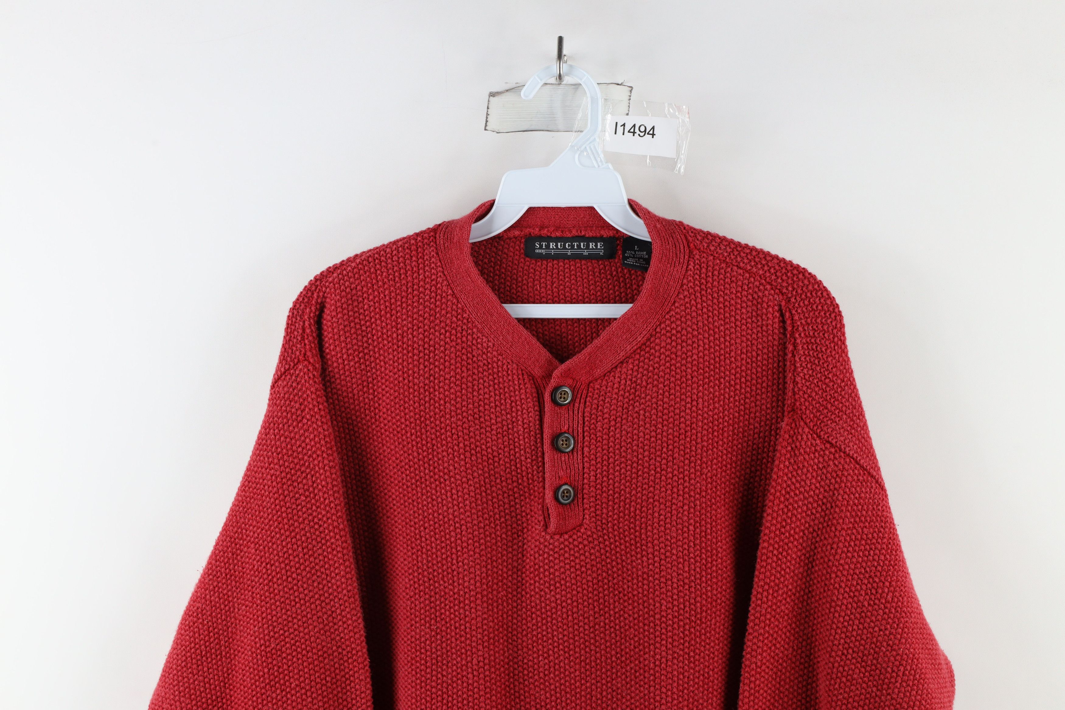 Vintage Vintage 90s Streetwear Heavyweight Knit Henley Sweater Size US L / EU 52-54 / 3 - 2 Thumbnail