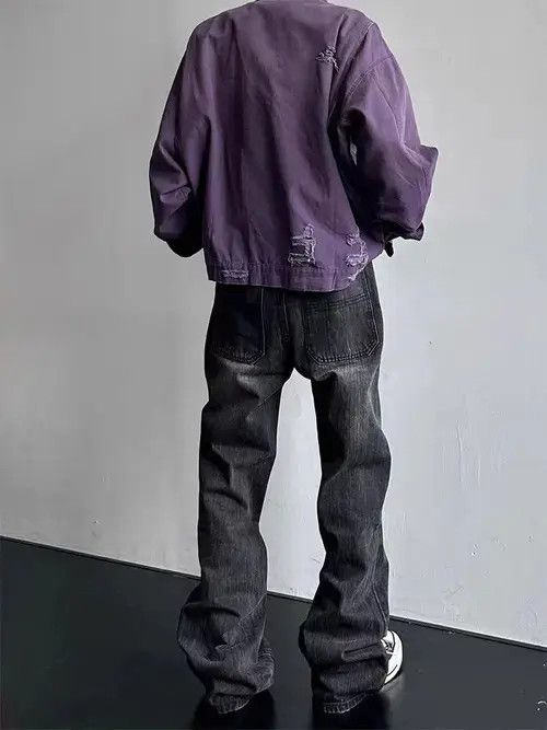 Jean Vintage Street Washed Loose Casual Micro Flare Black Jeans Size US 30 / EU 46 - 4 Thumbnail