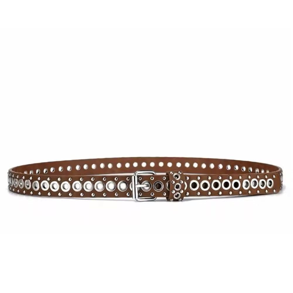 Designer 110cm Round Hole Punk Brown Belt Size ONE SIZE - 5 Thumbnail