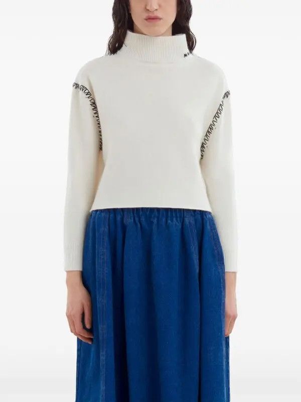 Marni o1w1db11125 Decorative-Stitching Jumper in White Size L / US 10 / IT 46 - 2 Thumbnail