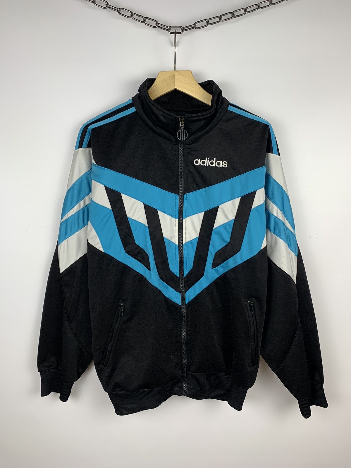 トップス 90's old adidas track jacket archive y2k Adidas Vintage 90's Track Jacket Black & Blue White Stripes