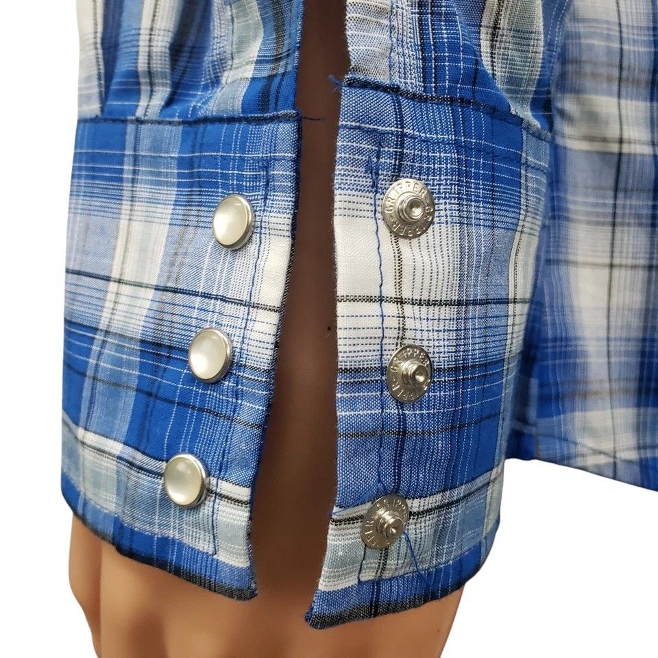 Wrangler NWOT Wrangler Western Snap Shirt Blue Plaid Check Men L Size US L / EU 52-54 / 3 - 7 Thumbnail