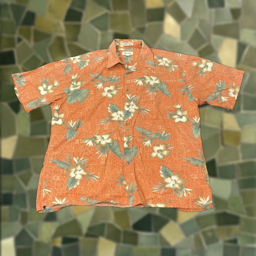 Pierre Cardin Pierre Cardin Hawaiian Shirt Mens XL Orange Floral Button Up Camp Tropical Casual Size US XL / EU 56 / 4 - 1 Thumbnail