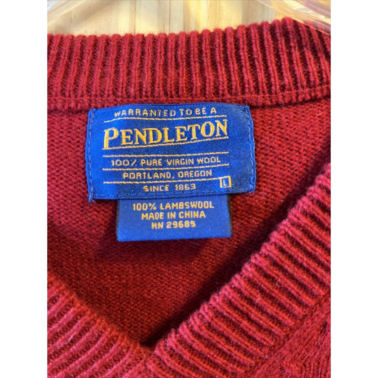 Pendleton Pendleton Vintage Men’s L Red Wool V Neck Sleeveless Sweater Size US L / EU 52-54 / 3 - 3 Thumbnail