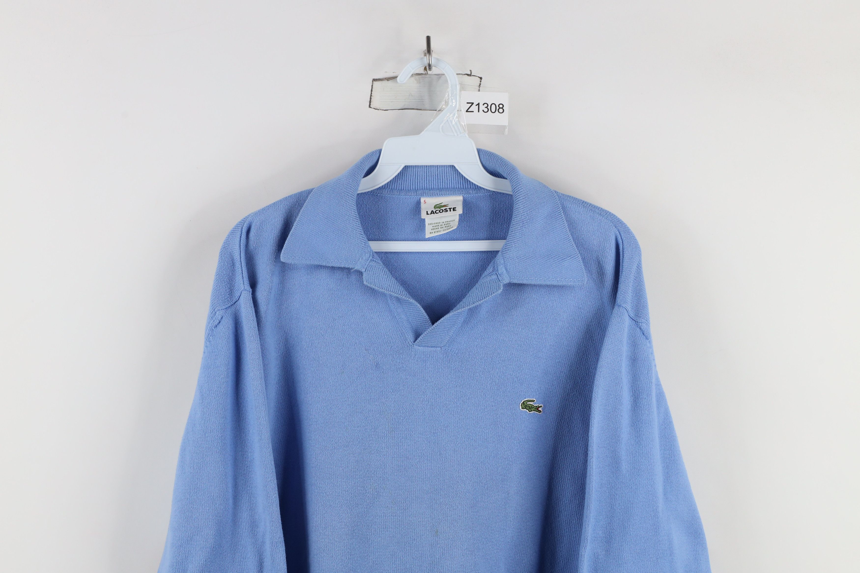 Lacoste × Vintage Vintage 90s Lacoste Croc Logo Knit Collared Sweater Blue Size US L / EU 52-54 / 3 - 2 Thumbnail