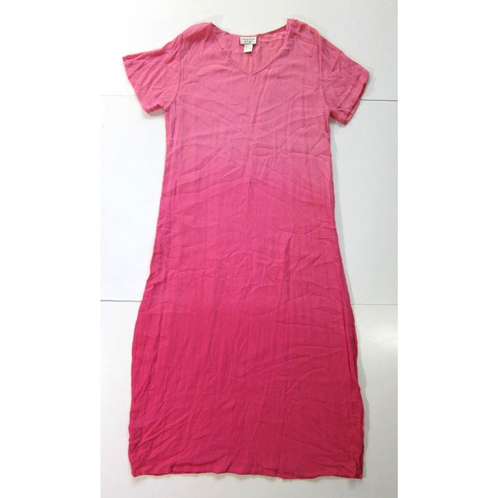 Vintage Amanda Stewart 100% Rayon Pink Ombre Short Sleeve Maxi Dress Women Large Size 36" / US 14 / IT 50 - 2 Thumbnail