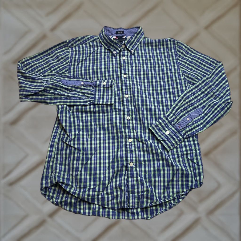 Tommy Hilfiger Tommy Hilfiger Button Down Shirt Mens Large Blue Plaid Slim Fit Long Sleeve Top Size US L / EU 52-54 / 3 - 1 Thumbnail