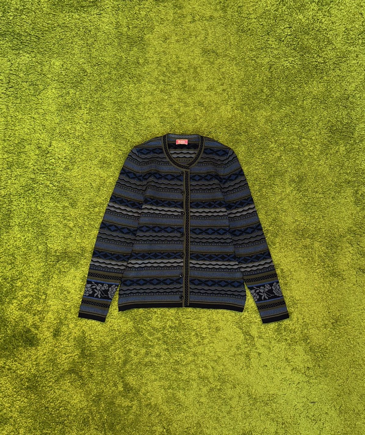 Designer Oleana wool silk blend avant garde striped cardigan sweater Size M / US 6-8 / IT 42-44 - 1 Thumbnail