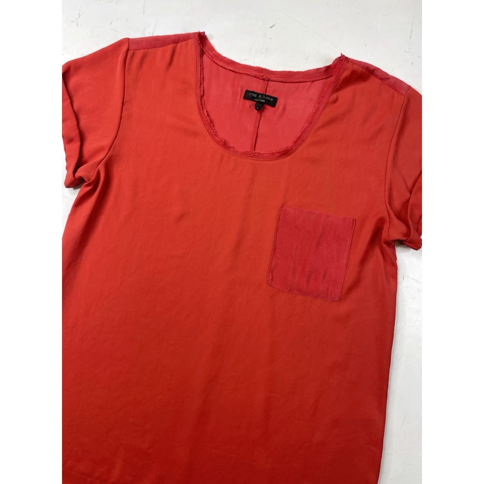 Rag & Bone VINTAGE Rag & Bone Womens XS Red Polyester Tunic T-Shirt Crew Neck Short Sleeve Solid Silk Style Size XS / US 0-2 / IT 36-38 - 2 Thumbnail