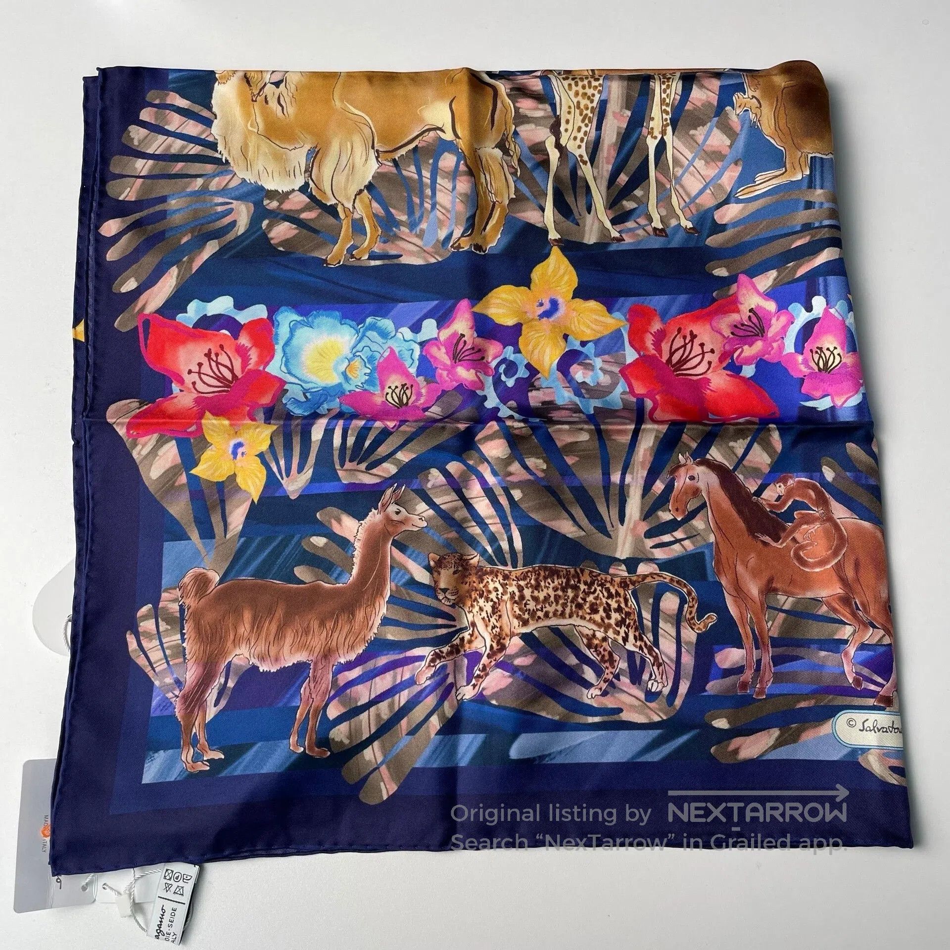 Fendi FENDI Dark Blue Colorful Zoo Series Silk Scarf| Size ONE SIZE - 1 Thumbnail