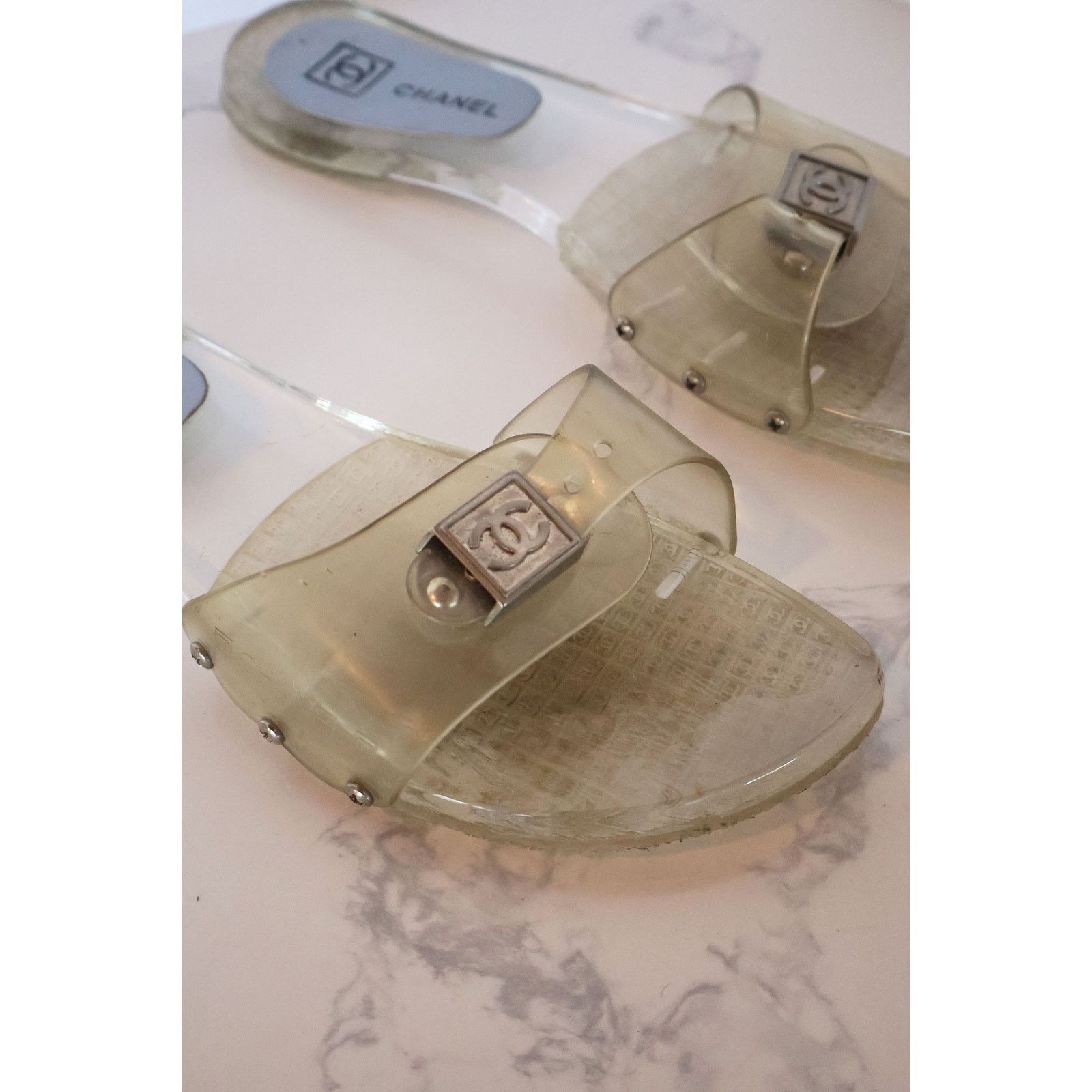 Chanel Vintage CHANEL Clear Interlocking CC Logo PVC Slides Size US 10 / IT 40 - 5 Thumbnail