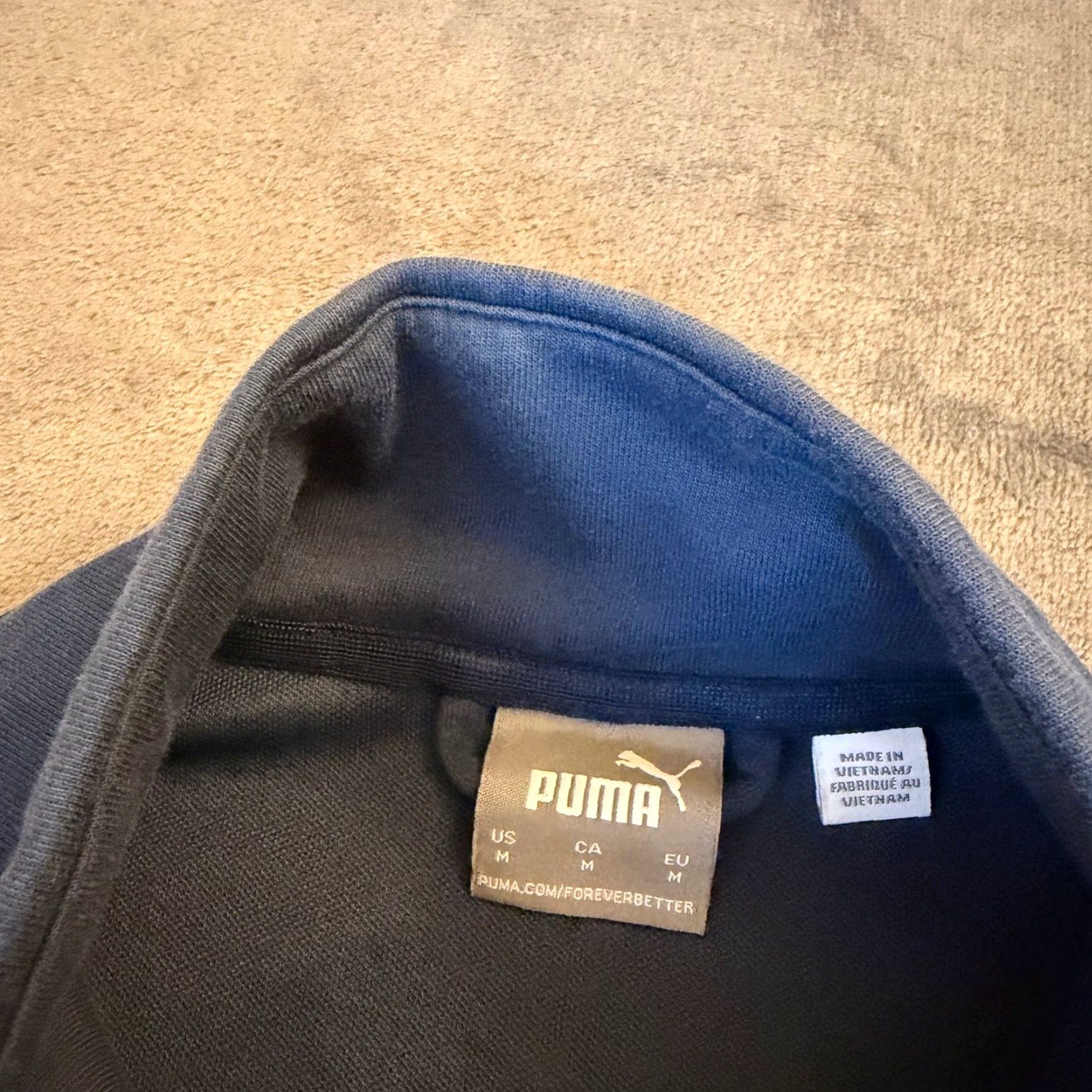 Puma Puma Track Jacket Mens Medium Navy Blue Full Zip Contrasting Trim Pockets Athletic Gym Training Size US M / EU 48-50 / 2 - 3 Thumbnail