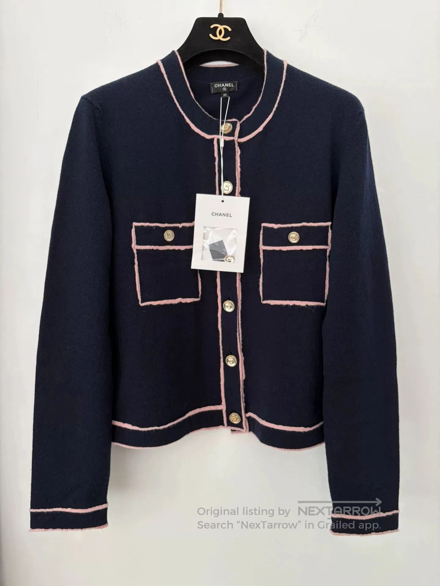 Chanel Chanel 21S Blue Pink Trim Cardigan. Size US XL / EU 56 / 4 - 1 Thumbnail